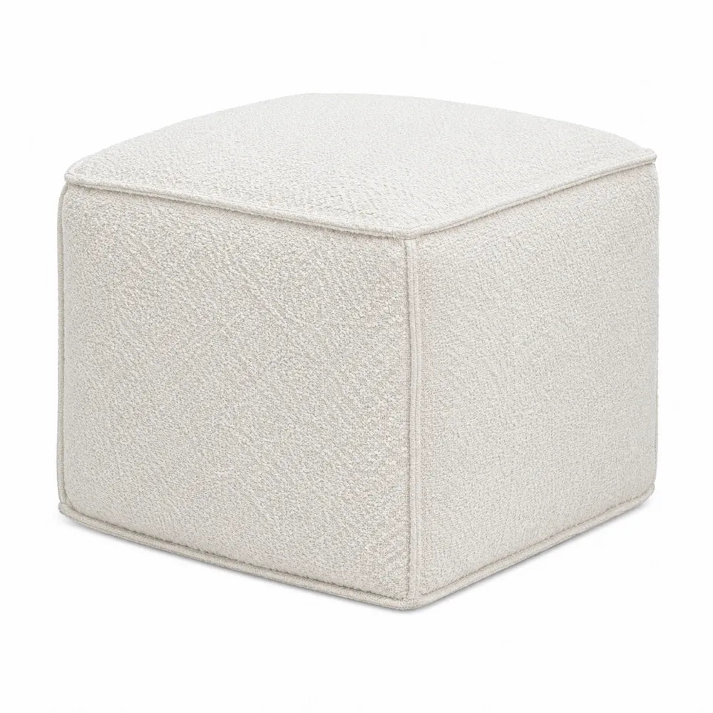 Ivory Sherpa Fabric Ottoman Pouf 45cm
