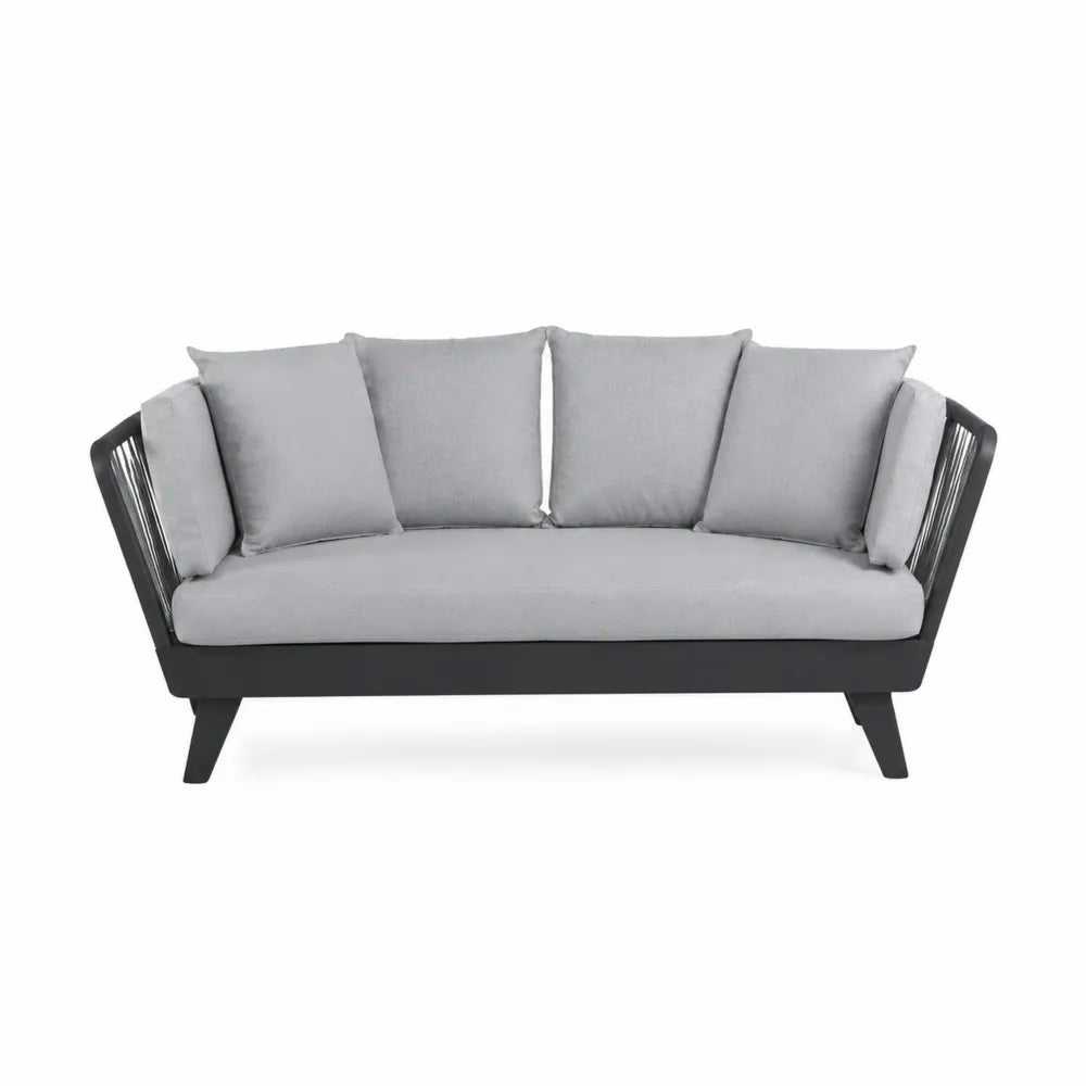 Outdoor Three-Seater Sofa Aluminum Frame Grey Polyester Cushions