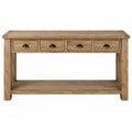 Pine Wood Console Table with 4 Drawers and Shelf