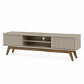 Mid-Century Rectangular Wood TV Stand with Sliding Doors Ash Wood Beige