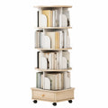 Rotating Multi-Tier Engineered Wood Bookshelf with Drawer and Casters