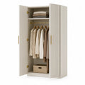 White Wood Wardrobe with Brass Handles