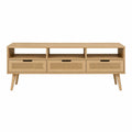 Rectangular Wood Console Table with Rattan Drawers