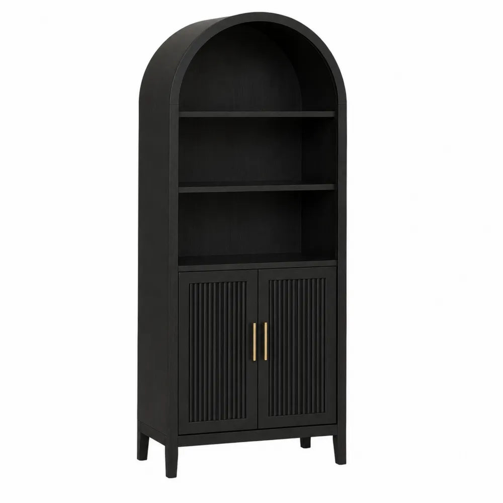 Black MDF Storage Cabinet with Shelves and Doors 180cm