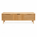 Solid Wood TV Stand with Slatted Doors Natural Finish 160cm