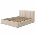 Queen Upholstered Bed with Storage Drawers Beige Fabric