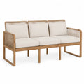 Teak Wood 3-Seater Outdoor Bench with Beige Cushions