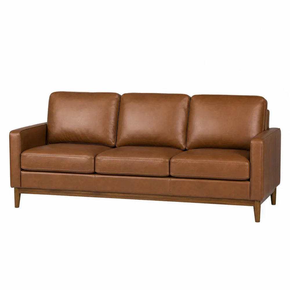 Leather 3-Seater Sofa with Wooden Frame Brown 84x34x30 inches