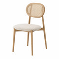 Wood Dining Chair with Rattan Back and Upholstered Seat Beige