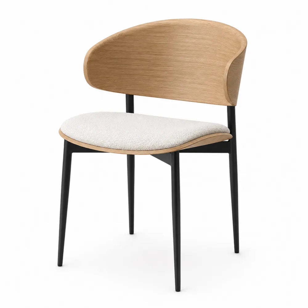 Wooden Backrest Dining Chair with Fabric Seat and Black Legs