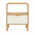 Two-Tier Oak and Melamine Nightstand with Drawer 50cm x 40cm x 60cm
