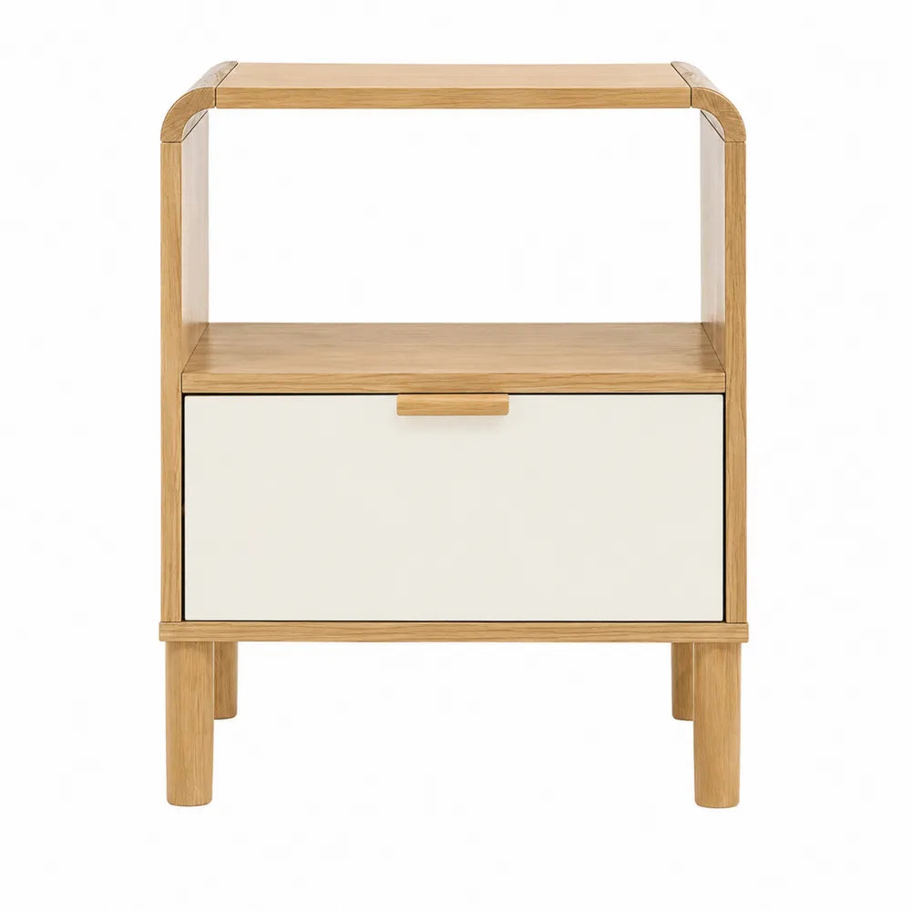 Two-Tier Oak and Melamine Nightstand with Drawer 50cm x 40cm x 60cm
