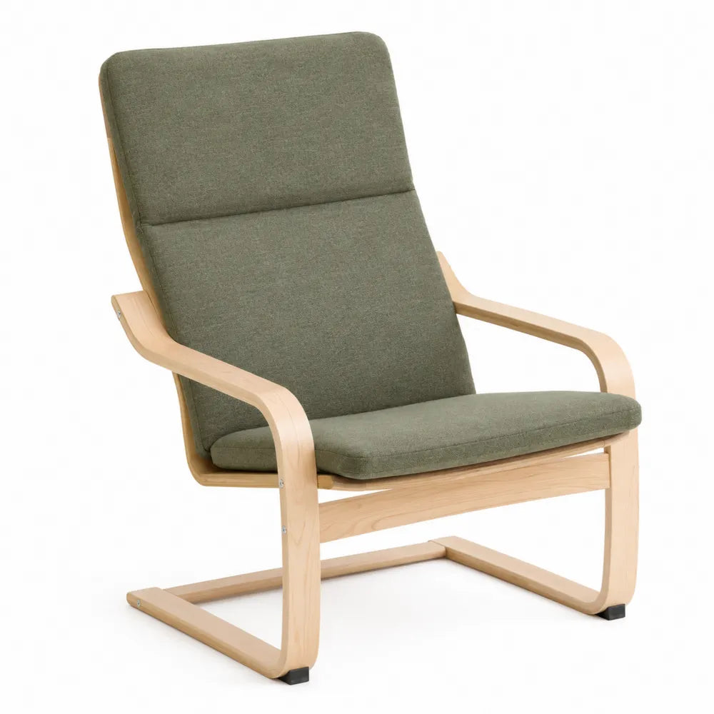 Bentwood High Back Lounge Chair with Green Fabric