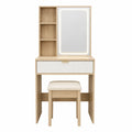 Wood Vanity Set with LED Mirror and Stool Light Oak 80cm
