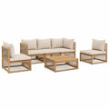 Outdoor Sectional Sofa Set Teak Wood Frame Beige Cushions 4-Piece