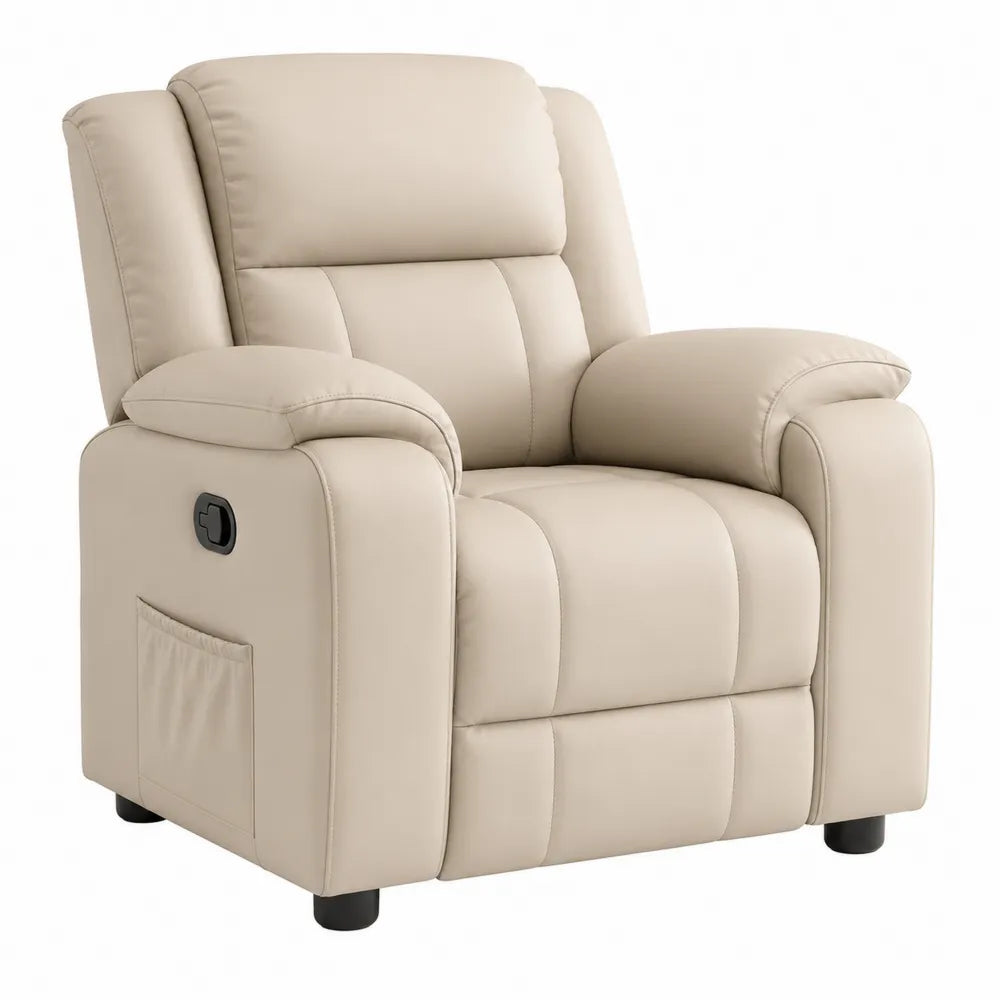 Recliner Chair Faux Leather Beige Armchair with Side Pocket