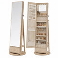 Wood Jewelry Armoire with Mirror and Rotating Stand Oak