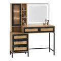 Wood Vanity with LED Mirror and Storage Drawers Oak and Black