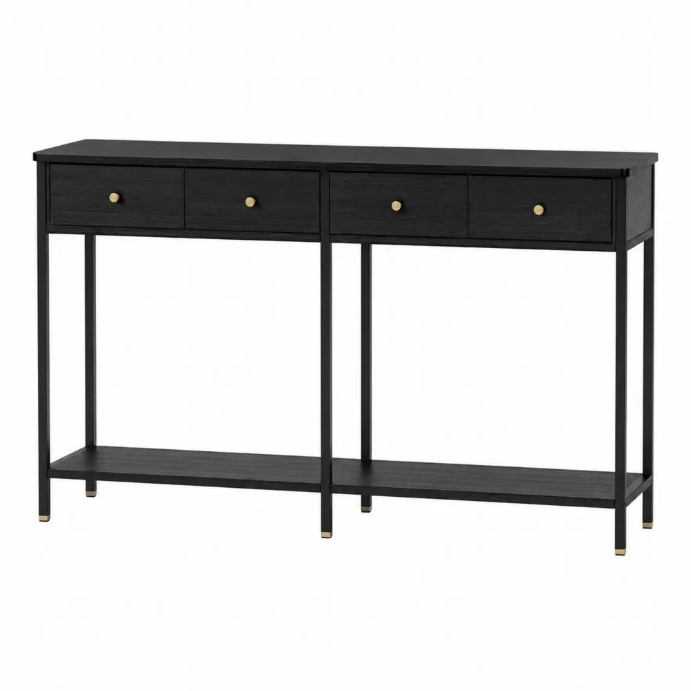 Black Wood Console Table with Metal Accents