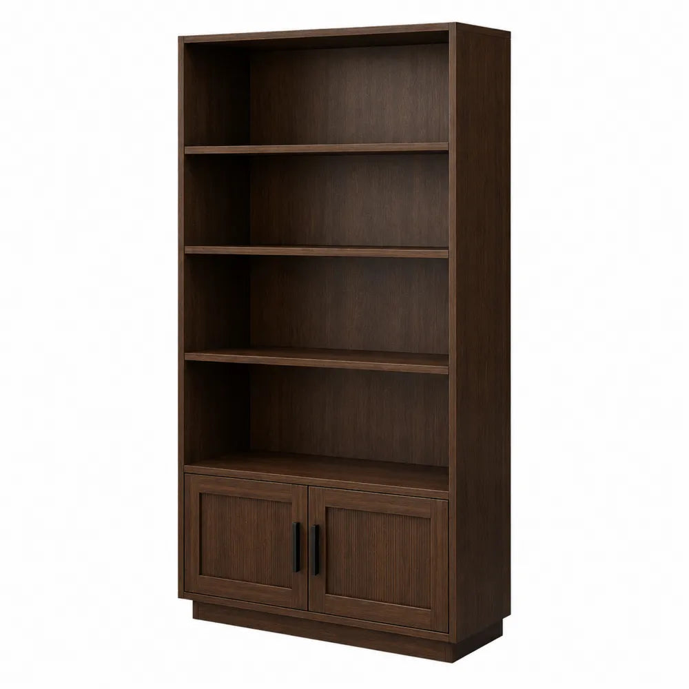 Wooden Bookcase with 2 Doors and Adjustable Shelves Brown