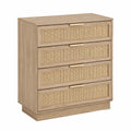Oak Wood 4-Drawer Dresser with Rattan Fronts