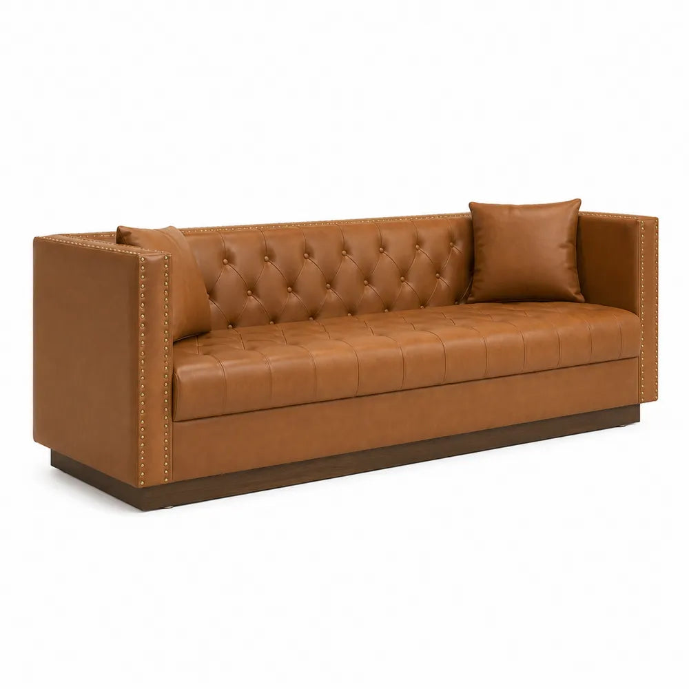 3-Seater Rectangular Faux Leather Sofa Brown 220cm