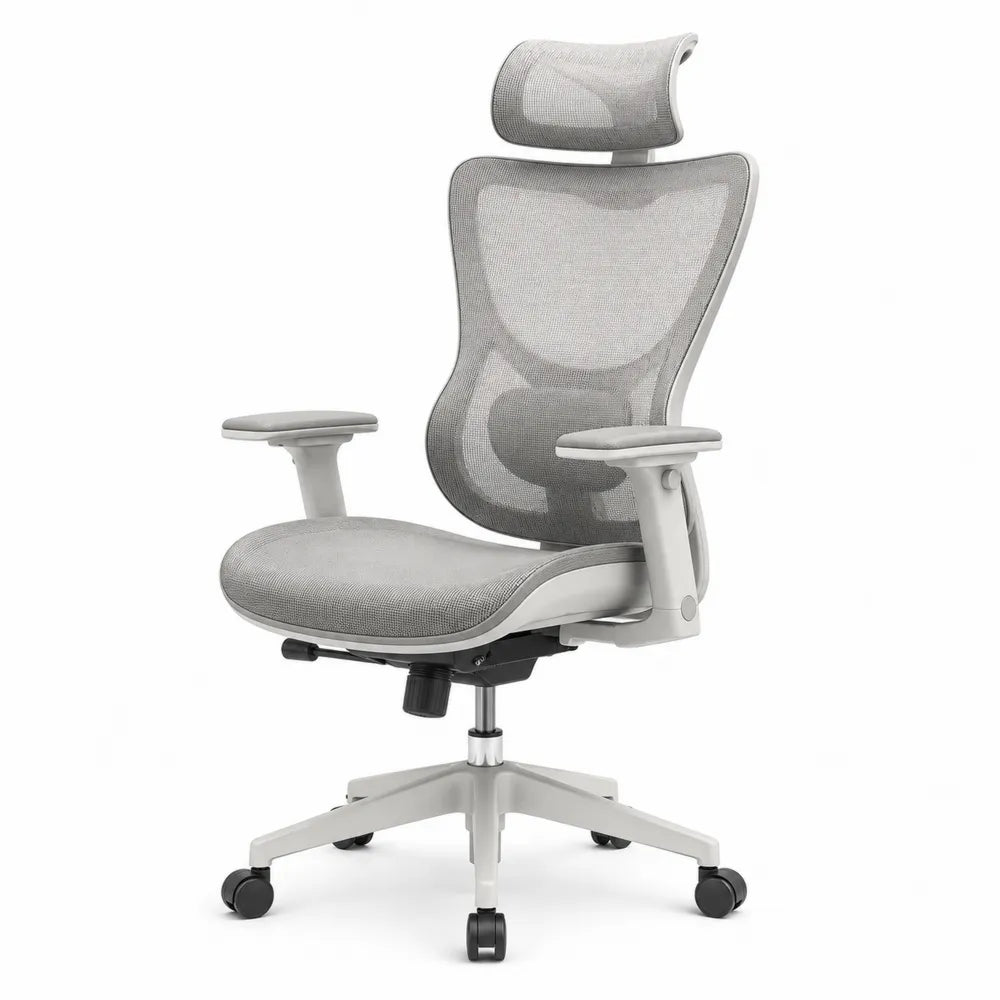 Ergonomic Mesh Office Chair with Adjustable Headrest and Armrests Gray