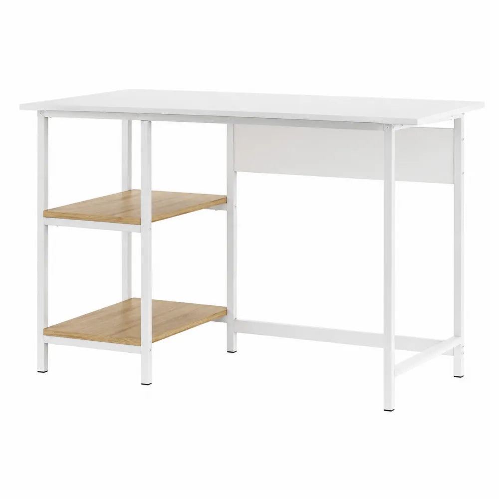White Office Desk with Metal Frame and Wooden Shelves 47in x 24in x 30in