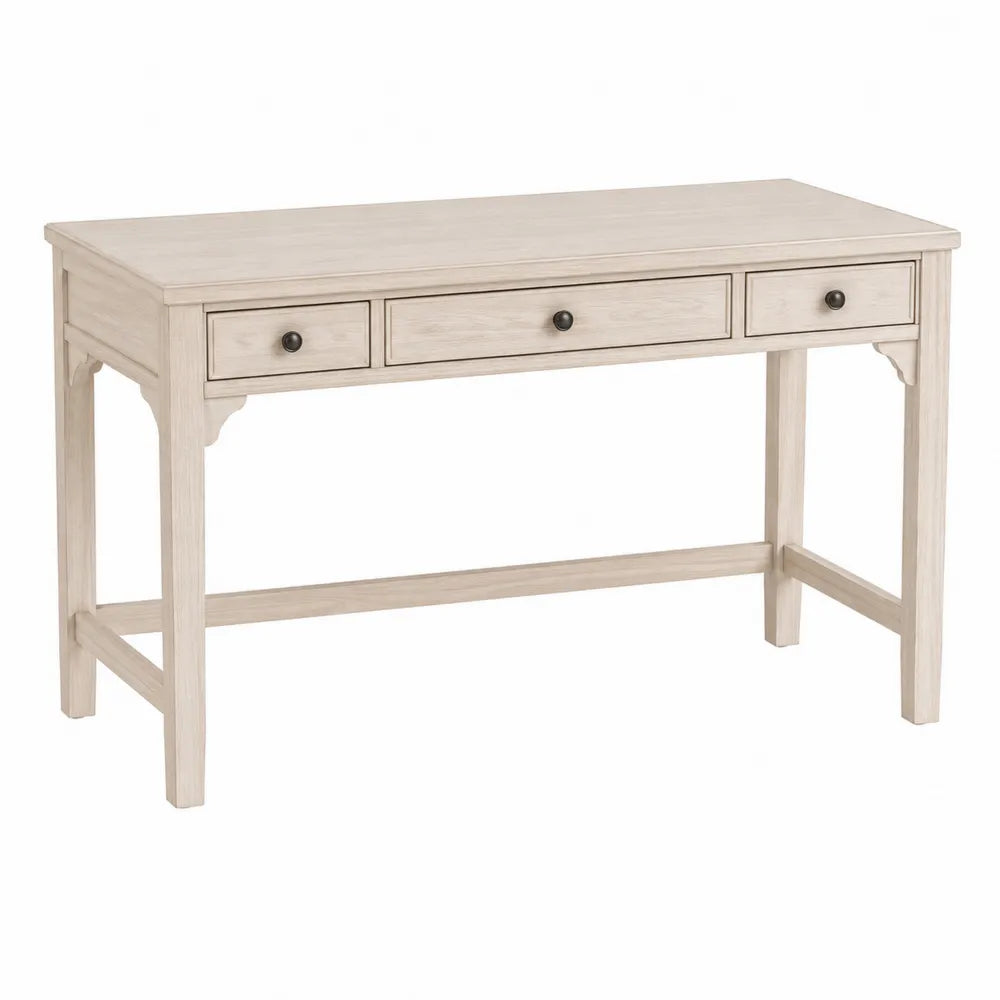 Rectangular Pine Wood Desk with Three Drawers, White, 120cm x 50cm x 75cm