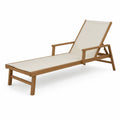 Outdoor Adjustable Acacia Wood Chaise Lounge Chair with Beige Polyester Sling 200cm