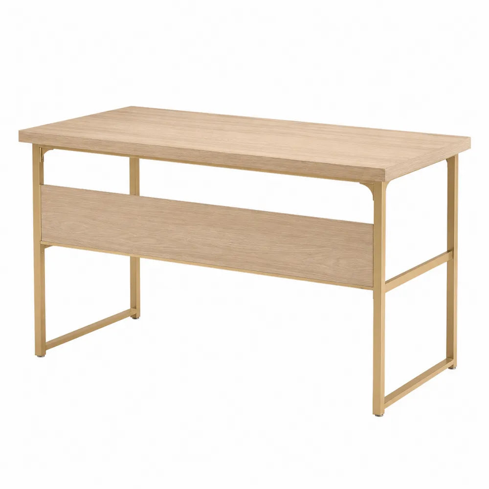 Rectangular Oak Veneer Desk with Metal Frame 120x60x75 cm