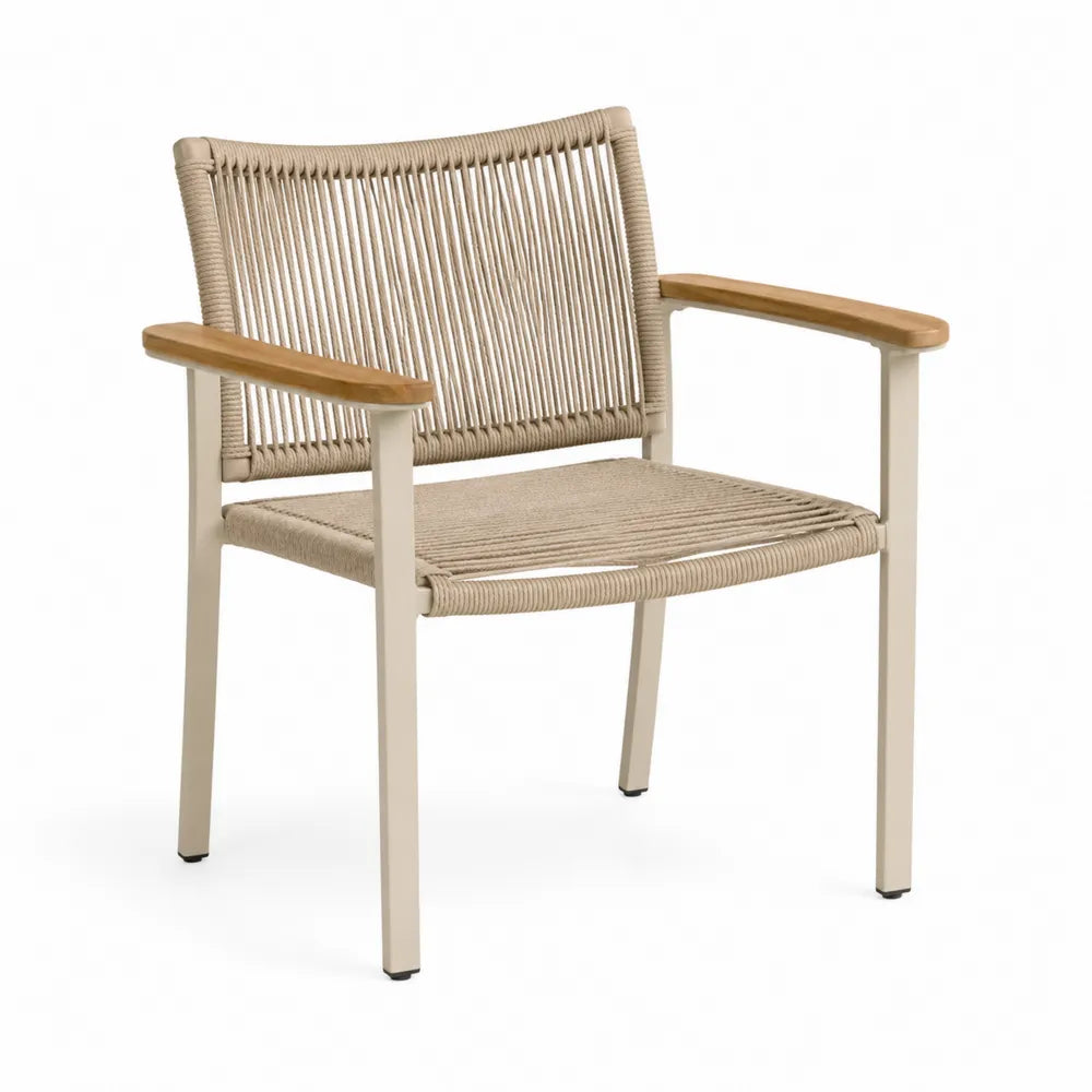 Outdoor Armchair with Aluminum Frame and Polyester Rope Weave