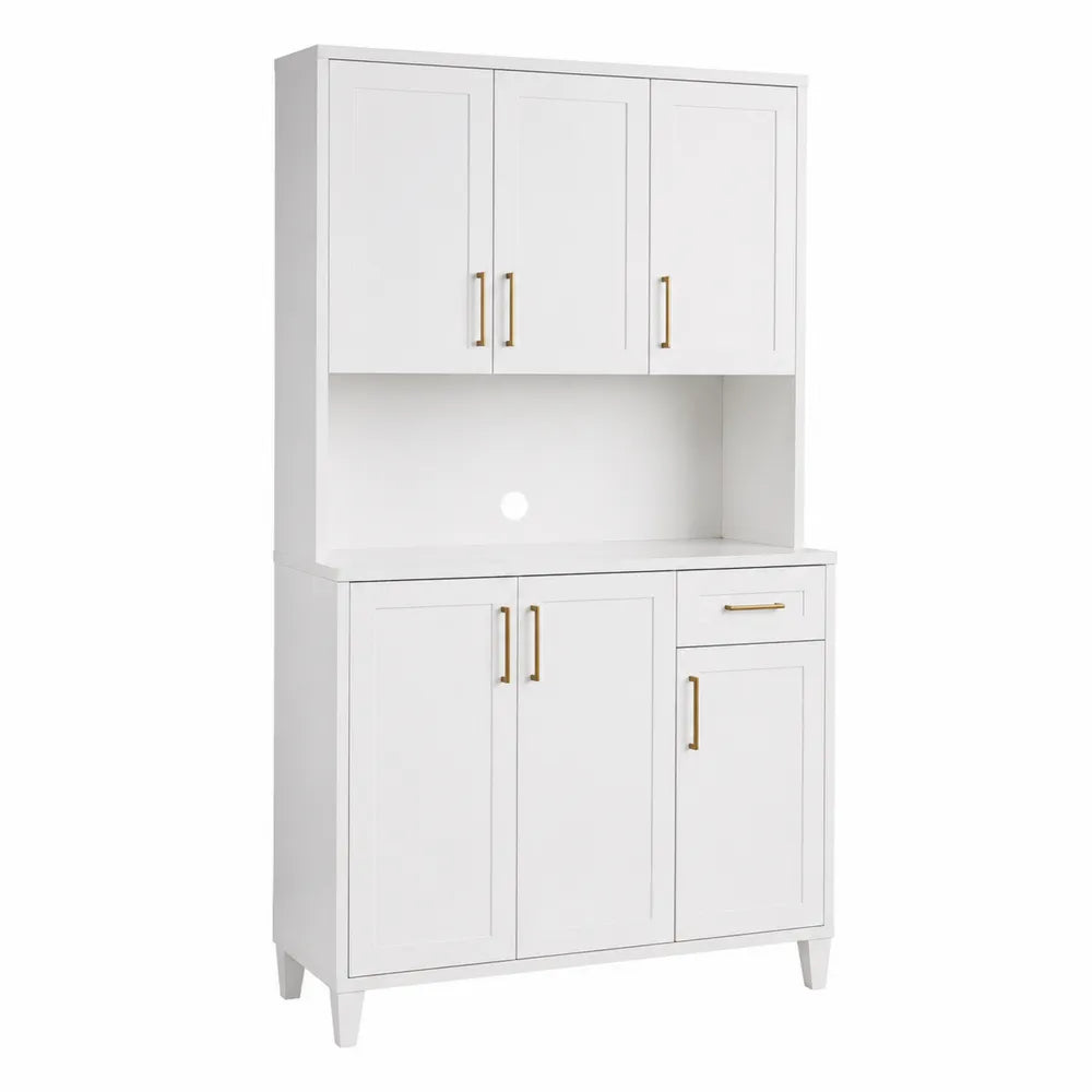 White MDF Storage Cabinet with Gold Metal Handles 180cm H x 90cm W x 40cm D