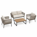 4-Piece Outdoor Sectional Sofa Set with Metal Frame and Rope Weave in Beige