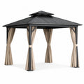 Metal Gazebo with Black Frame and Beige Polyester Curtains 3m x 4m
