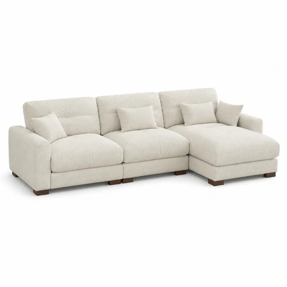 Beige Fabric Sectional Sofa with Chaise