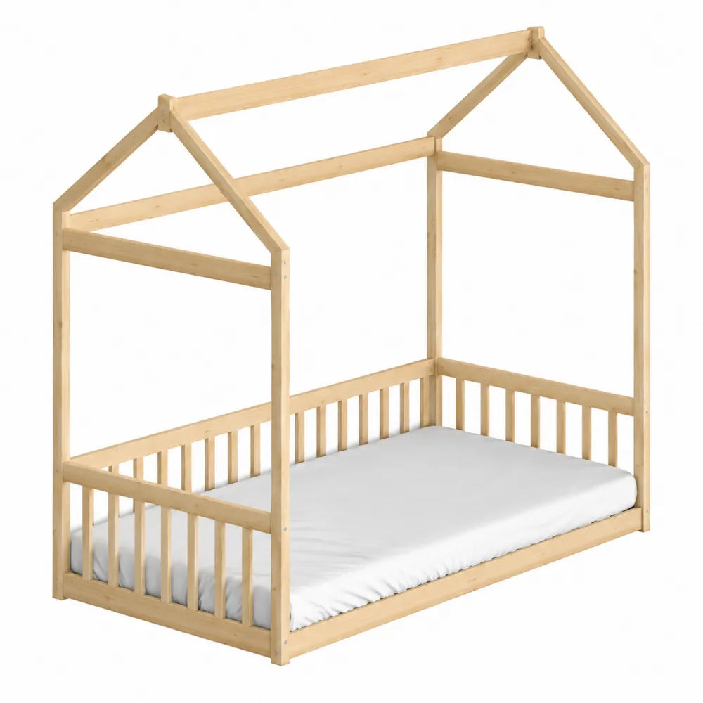 Wooden House-Shaped Toddler Bed Frame Solid Pine