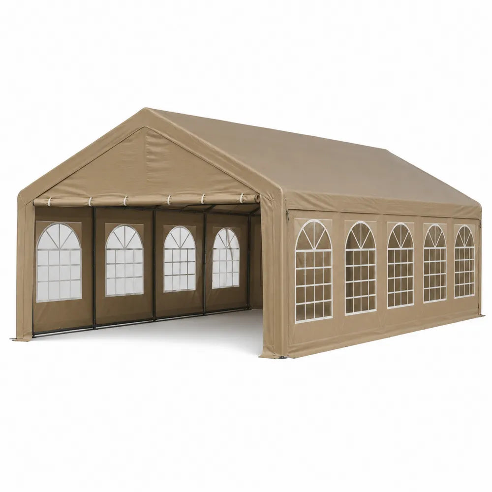 Outdoor Rectangular PVC-Coated Polyester Canopy 6x12m Beige with Steel Frame