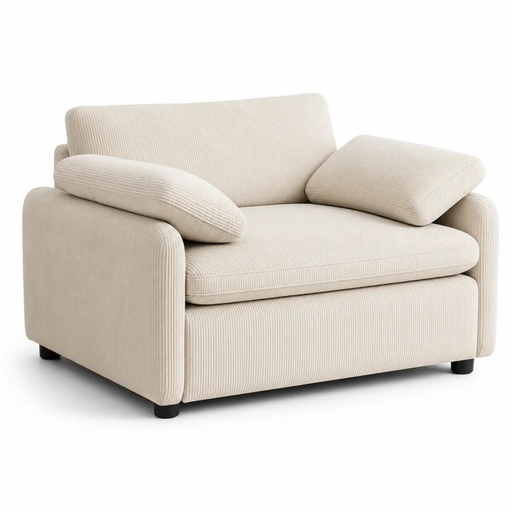 Beige Corduroy Chair with Cushions