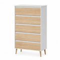 5 Drawer Wooden Dresser Chest White and Oak Finish