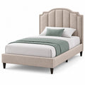 Twin Upholstered Bed Beige Fabric with Headboard