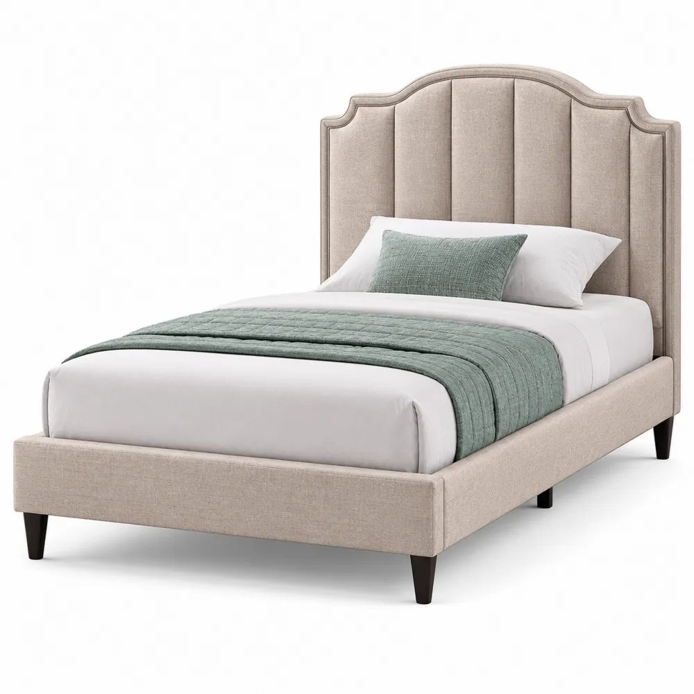 Twin Upholstered Bed Beige Fabric with Headboard