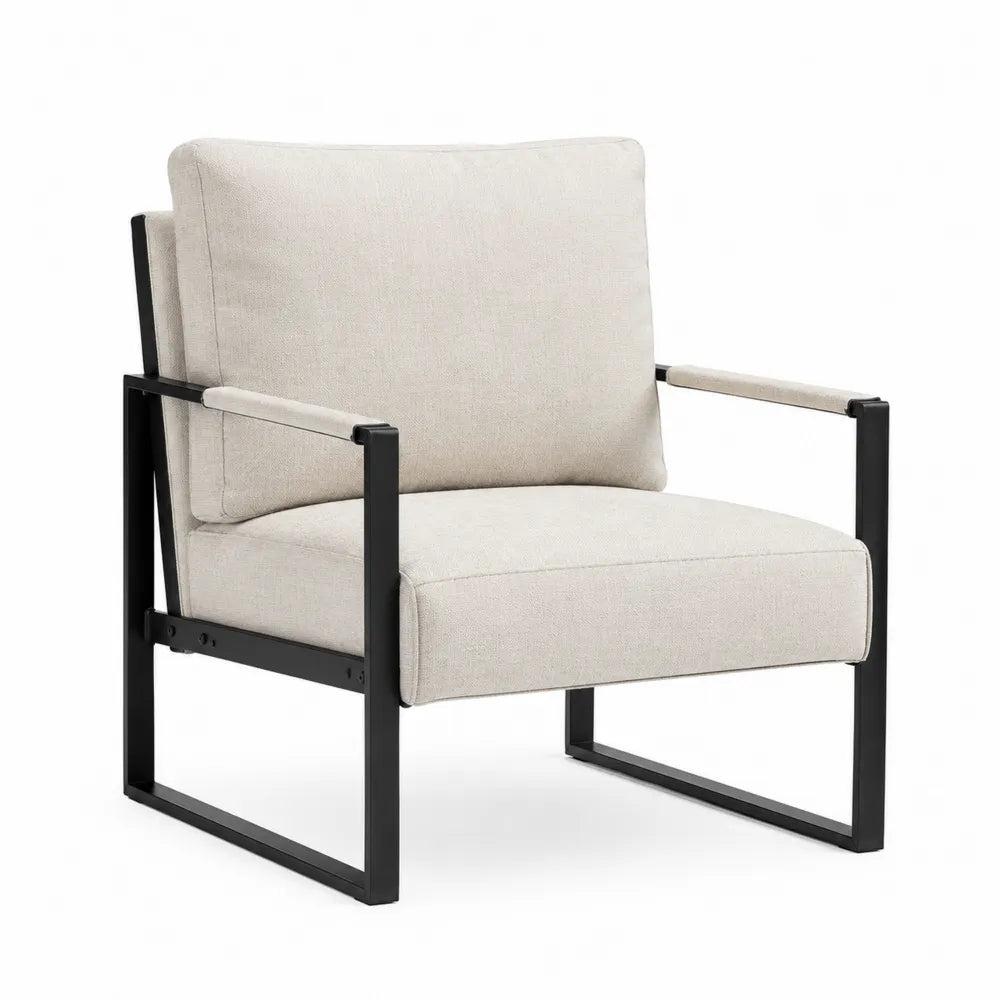 Beige Fabric Armchair with Metal Frame